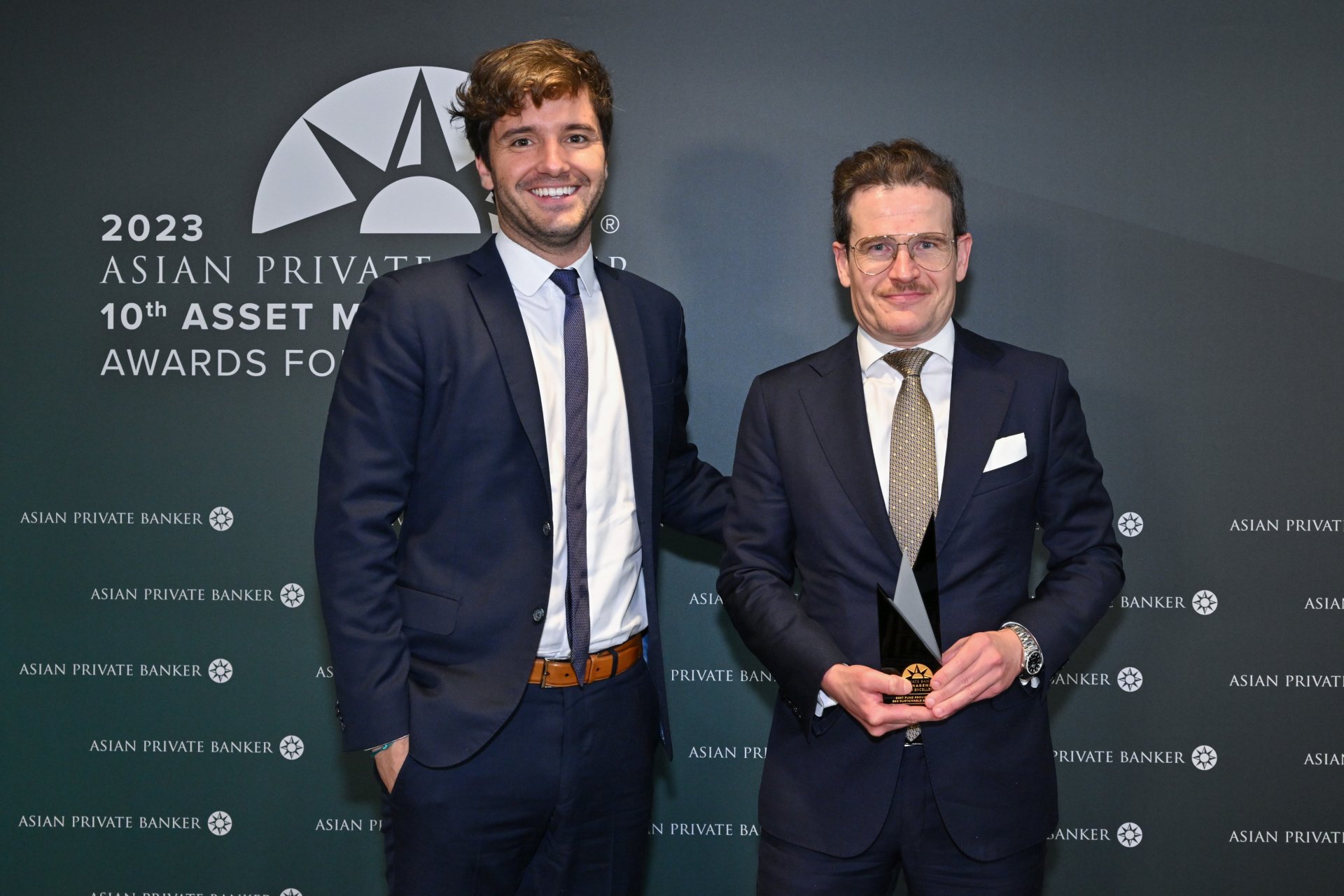 Accepting Best Fund Provider - ESG:Sustainable Equity at Asian Private Banker’s 10th Asset Management Awards for Excellence is Quentin Dunyach and Guenter Tschiderer