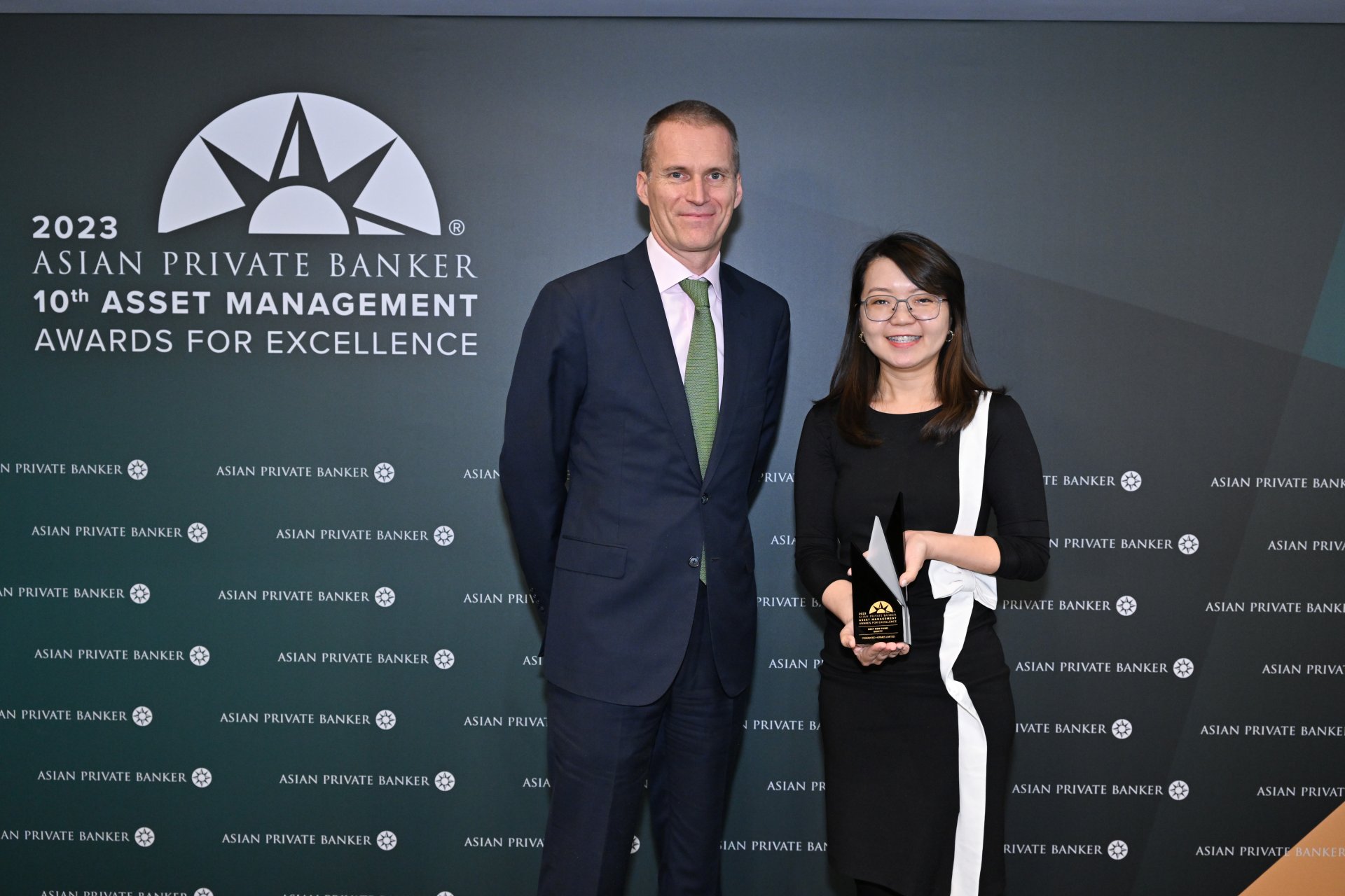 Asian Private Banker's Best New Fund - Equity for 2023 is Federated Hermes. Accepting the award is Jake Nilsson and MeiLin Tan.