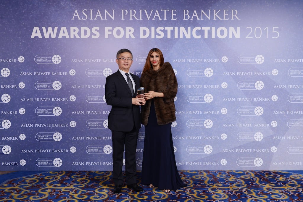 Tsan Huang Tsai from China Merchants Bank receives the award for Best Private Bank - China Domestic